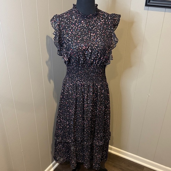 Aqua Women’s Large Black and Pink Ruffle Smocked Maxi Dress - Picture 1 of 9